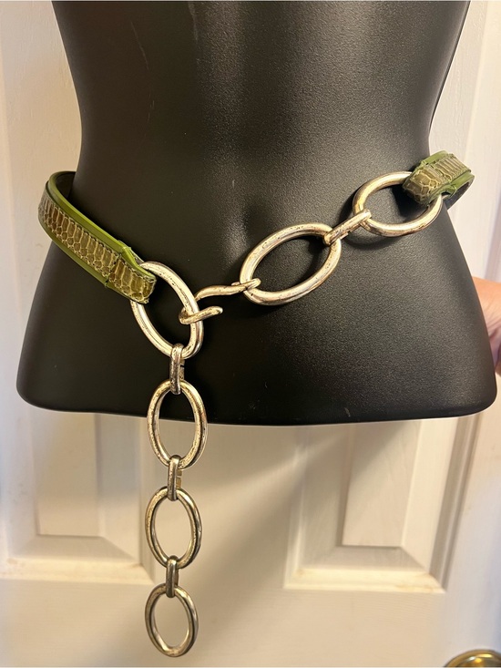 Anne Klein Accessories - Anne Klein Snakeskin Olive Green Chain-Link Waist Belt
